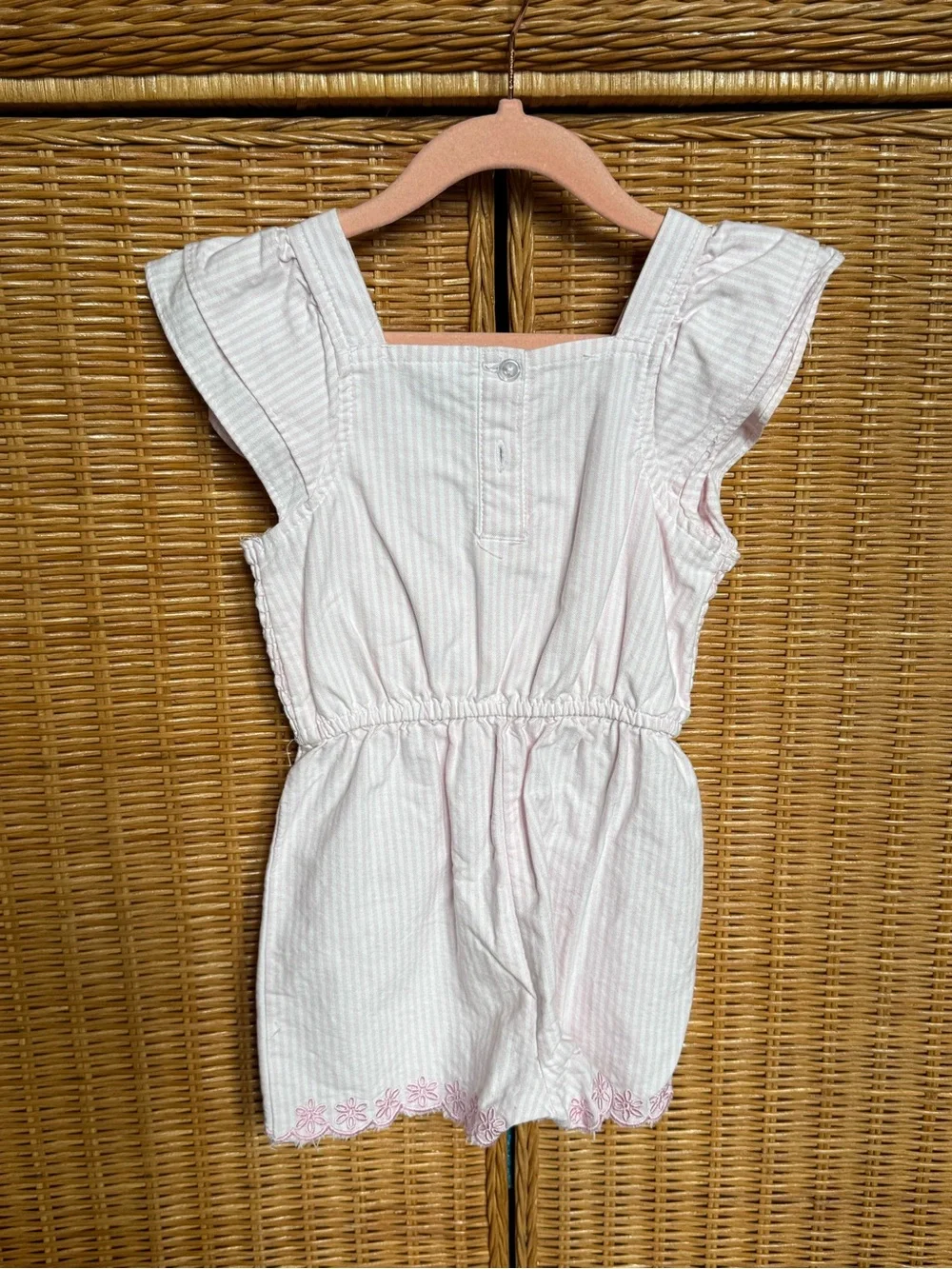 Draper James Light Pink Smocked Romper with Flutter Sleeves